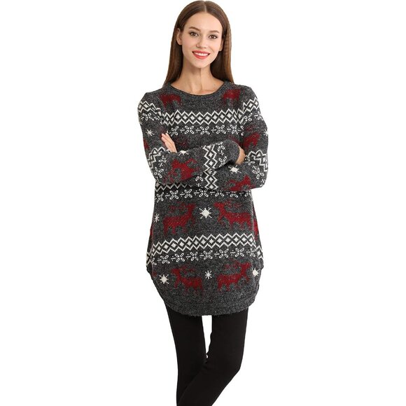 Women's Christmas Reindeer Snowflake Midi Sweater Pullover X-Large - Picture 2 of 7
